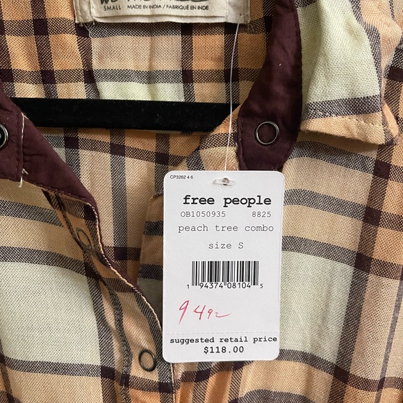Free People Peach tree plaid shirt size small - Picture 6 of 7